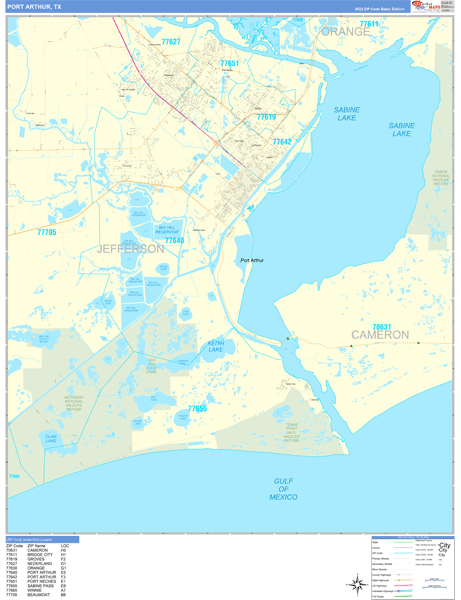 Port Arthur Zip Code Wall Map